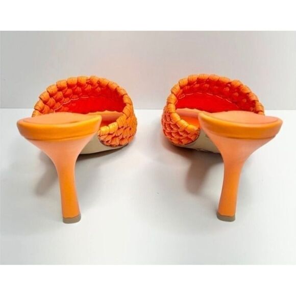 AQUA Orange Woven Heeled Mules Size 6M Square Toe Slip On Heels Sandals - Picture 5 of 7
